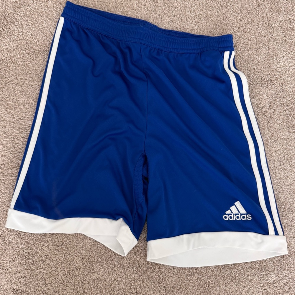 Adidas Youth Large Royal Blue & White Soccer Shorts. Like New.